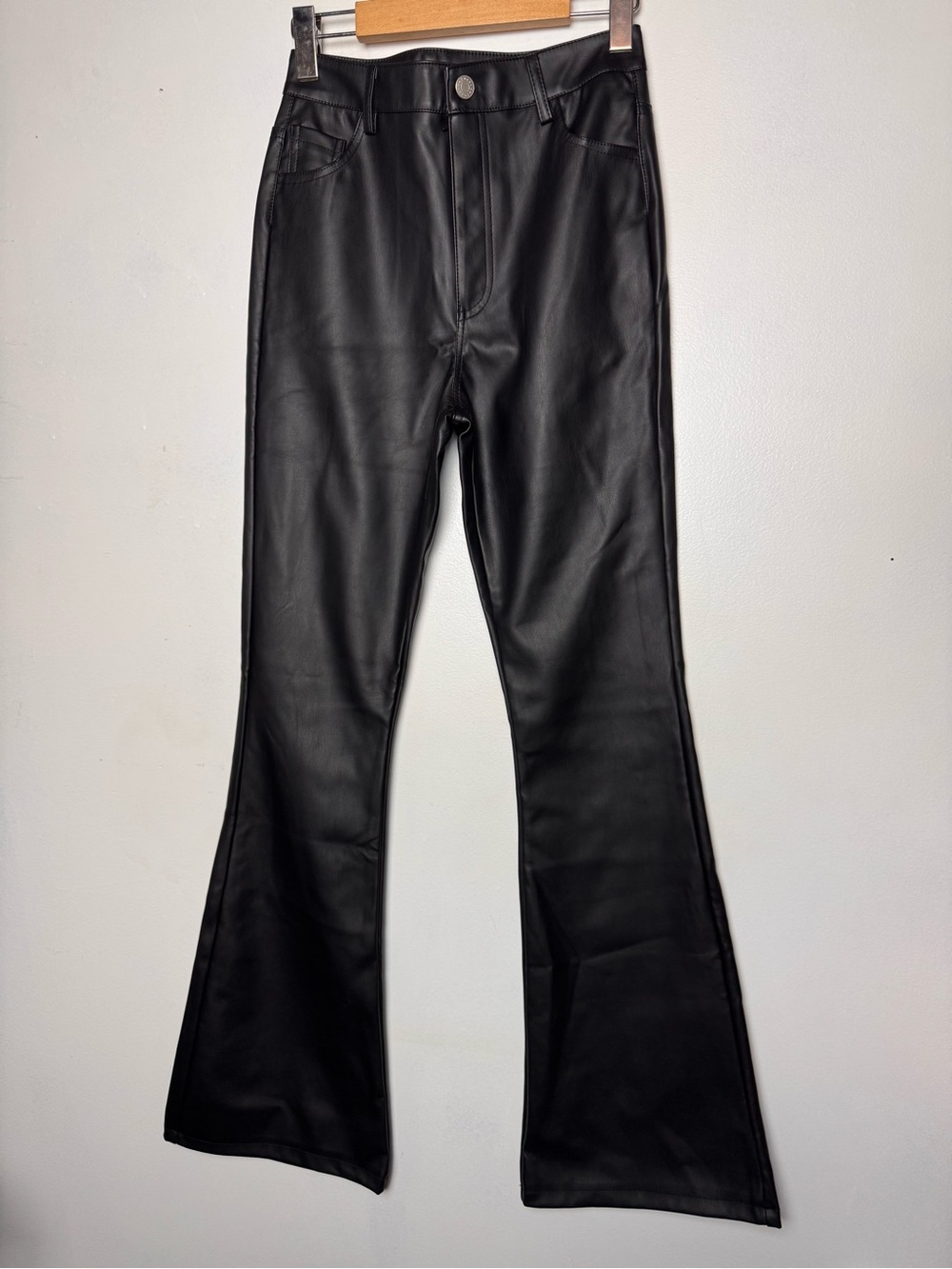 Brand new black faux leather flare bottom pants Size-Xs
